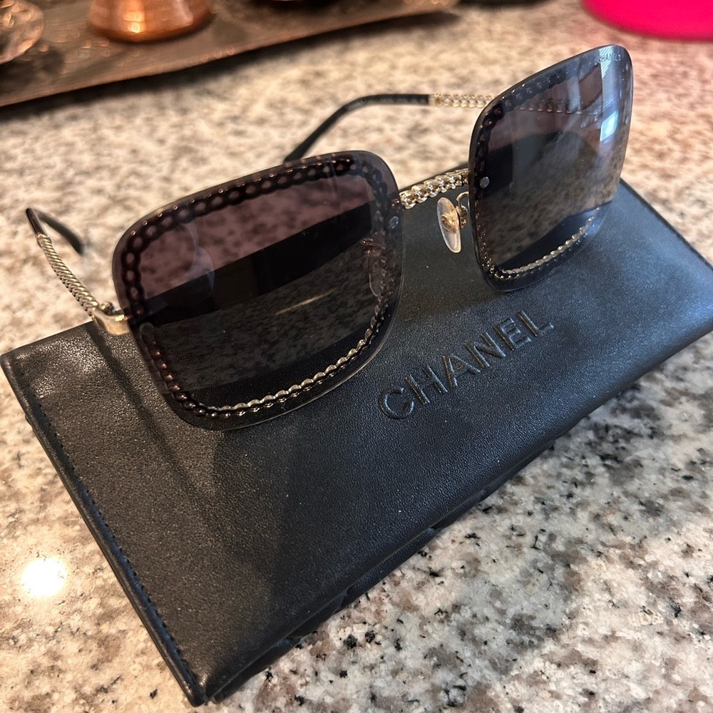 Chanel Sunglasses with Chain and Black Case